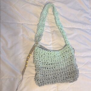 Wellness Ombre Crochet Shoulder Bag in Mint + Gray with Natural Jute Accessory🌿